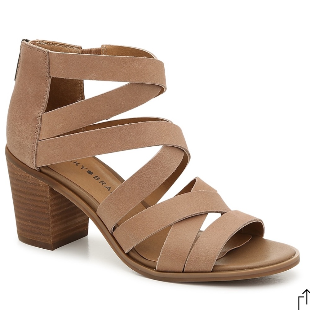 11 Lucky Brand Dressy Strappy booties boot KALLIA sesame brown tan heels zipper